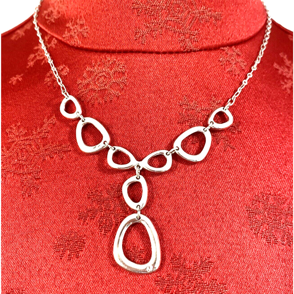 SAO Marked Silver Chain Necklace Fine Dangling Links Modern Art Style Pendant